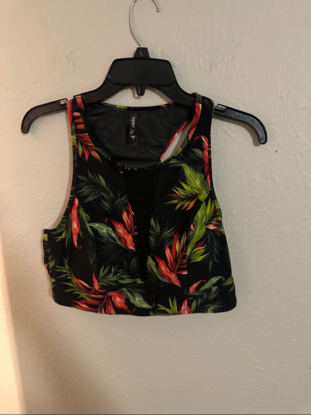 torrid Black Tropical Leaf Crop Top with Red & Green Accents